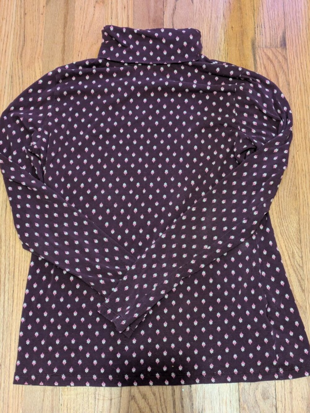 Lands End Women's Shaped Fit Turtleneck, Burgundy Floral, Size  M